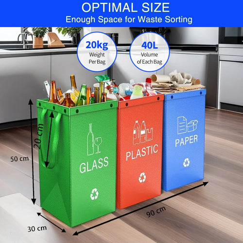 Blue 40L reusable PP waste sorting bag, 30cm wide by 50cm tall, standing upright.