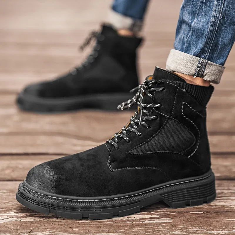 Men's vintage Martin boots in black with microfiber leather upper and rubber sole