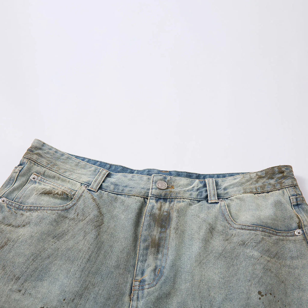 Pu Shuai washed blue cropped straight-leg denim jeans with zipper fly opening