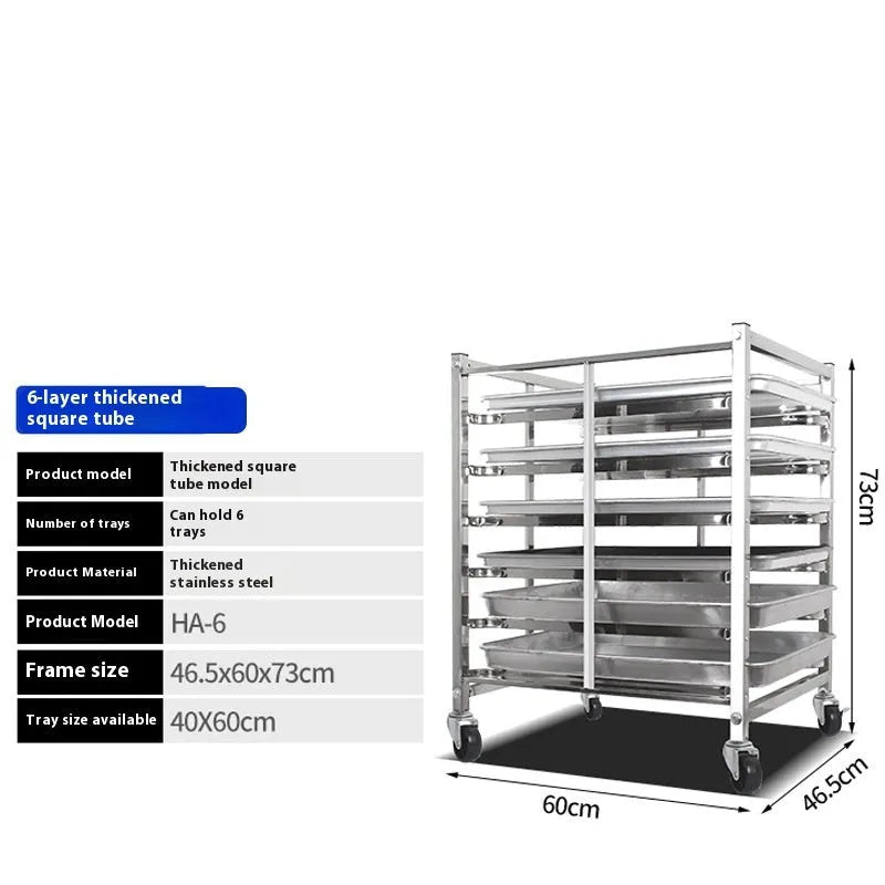 Six-layer stainless steel baking tray rack with locking mechanism, frame size 40x60cm.