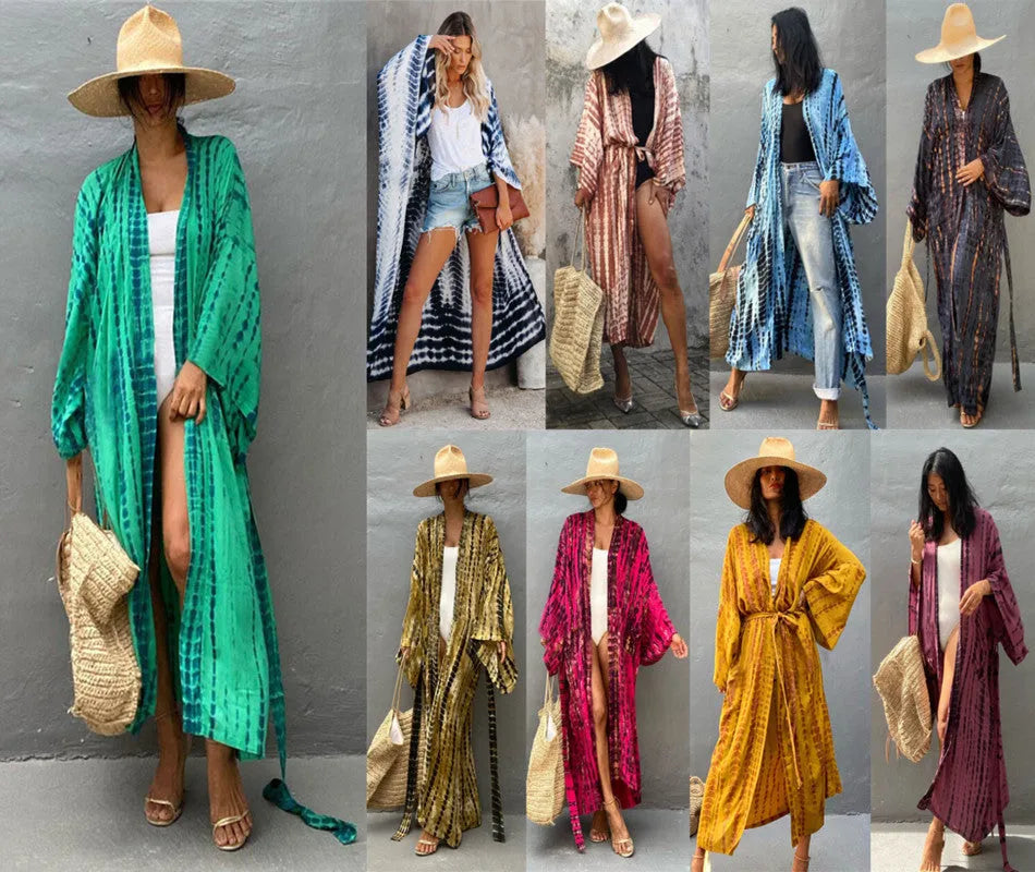 Women's printed cotton beach cover-up shirt in loose fit for sun protection over bikini.