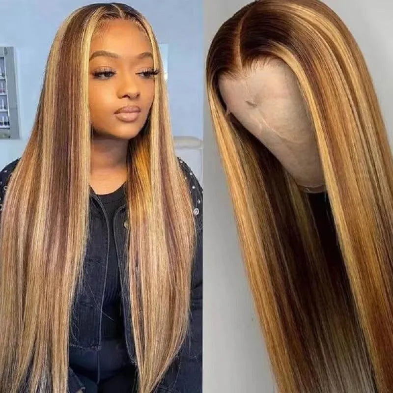Front lace wig with gradient black colour and big waves, showing side bangs and natural hairline