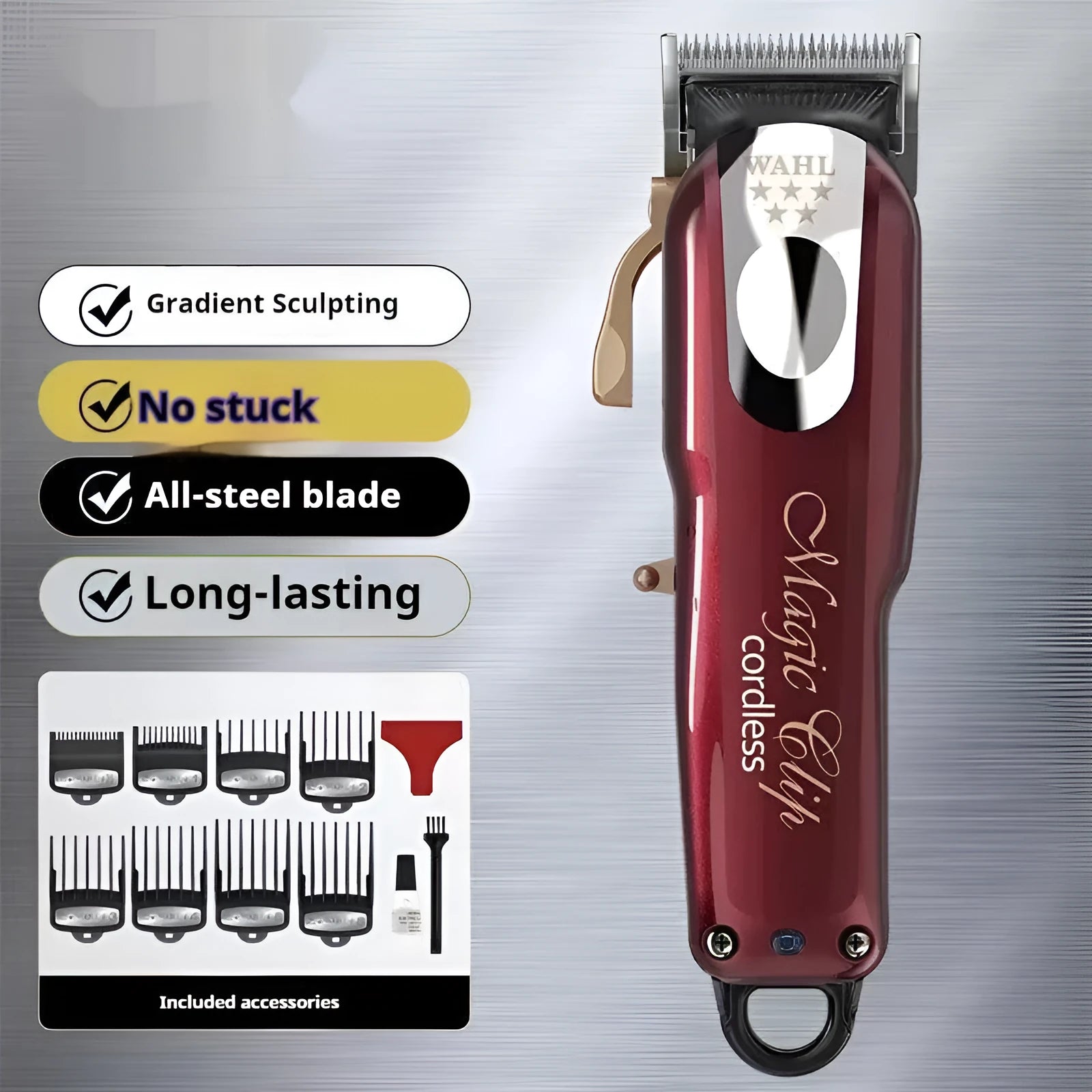 Charging hair clipper set with European, American and British plug adapters