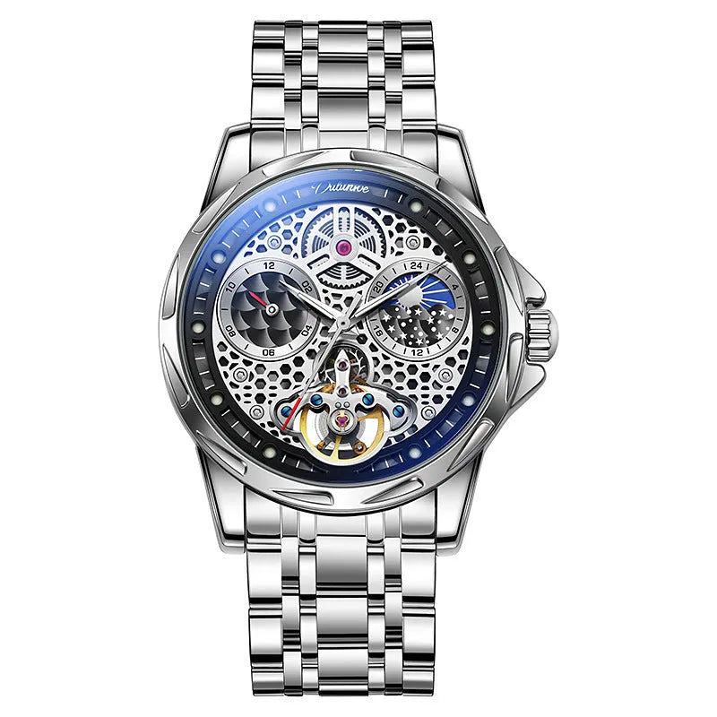 Men's automatic business watch with luminous markers and waterproof construction