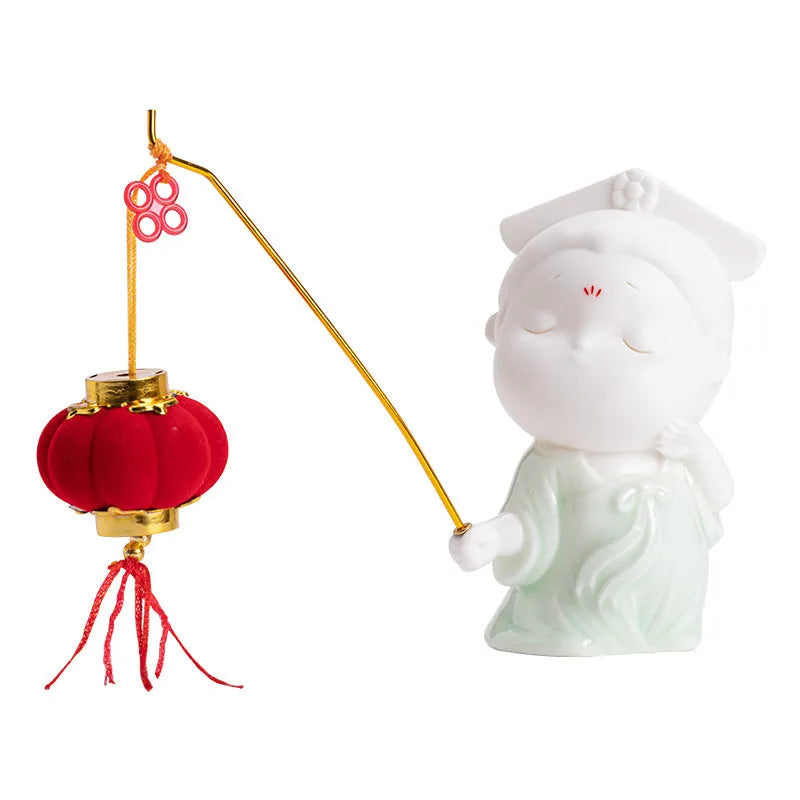 Ceramic cute little female court attendant figurine incense burner decoration in Qingge or Yawu colour