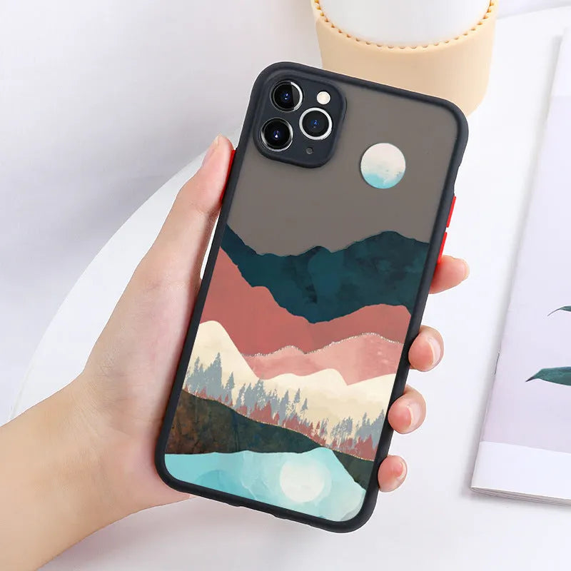 Retro oil painting black TPU phone case for iPhone showing artistic design