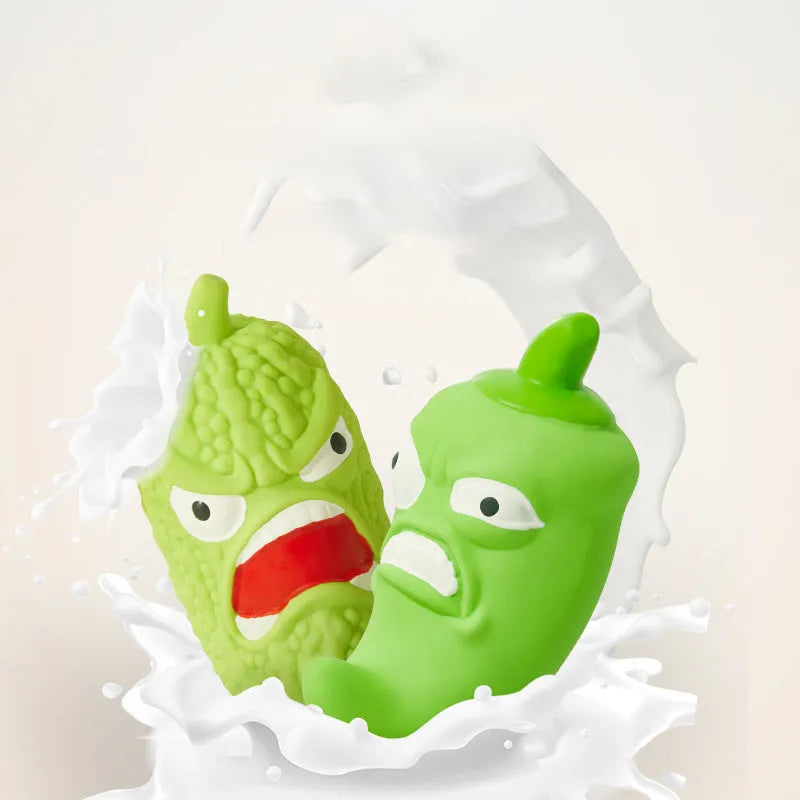 Bitter melon or chilli shaped dog toy with pet sound feature for teeth grinding and biting resistance