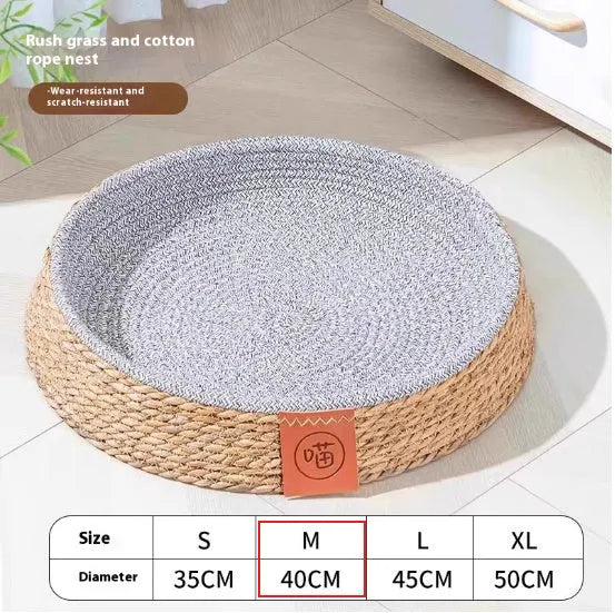 Rattan woven cat bed nest available in four sizes for indoor feline sleeping
