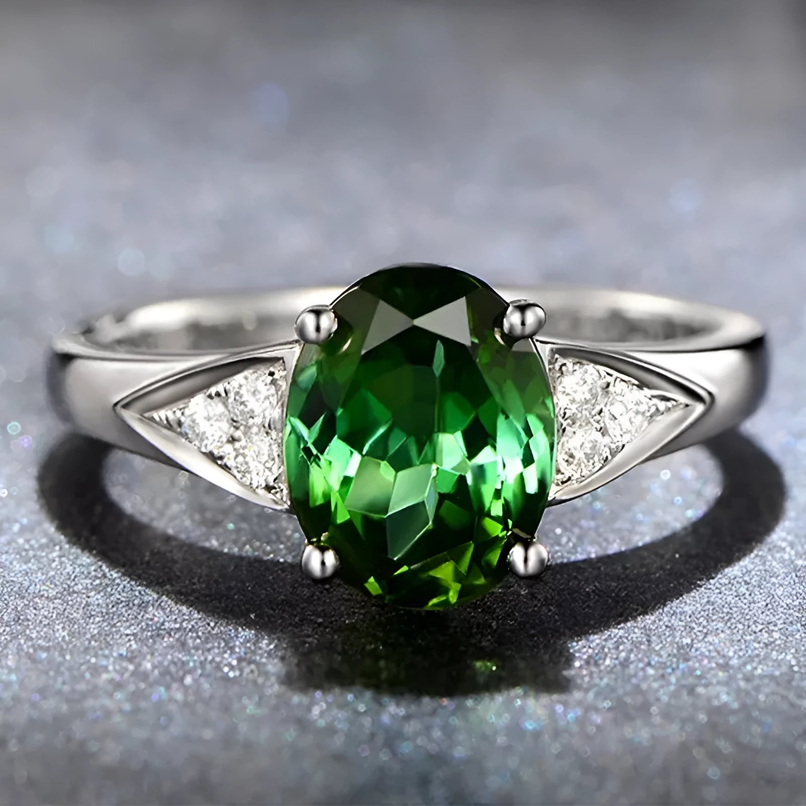 Women's court style zircon ring with natural gemstone inlay in heart, water drop or bell pattern