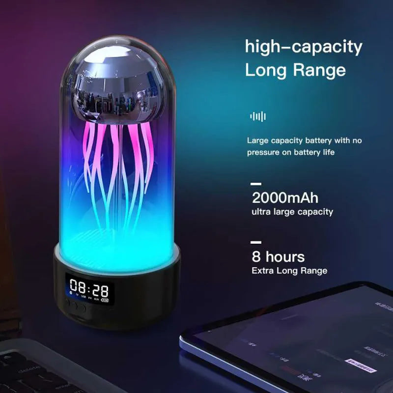 Creative 3in1 jellyfish lamp Bluetooth speaker with clock and colourful breathing lights in pink