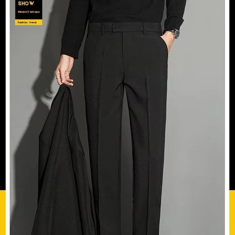 Men's straight-leg ankle-length suit trousers in chemical fibre blend available in multiple colours