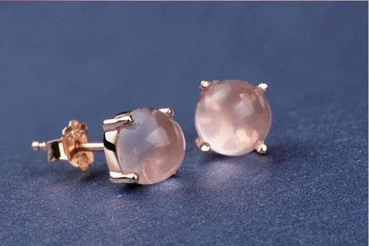 Rose gold drop shape synthetic quartz stud earrings with crystal inlay