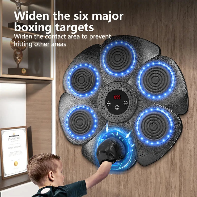 Black smart music boxing machine wall target with Bluetooth and light effects for indoor training