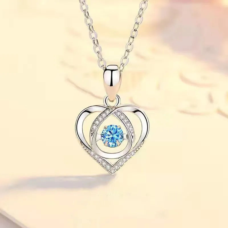 Blue diamond heart-shaped copper necklace and bracelet set with geometric designs and mixed gem inlays