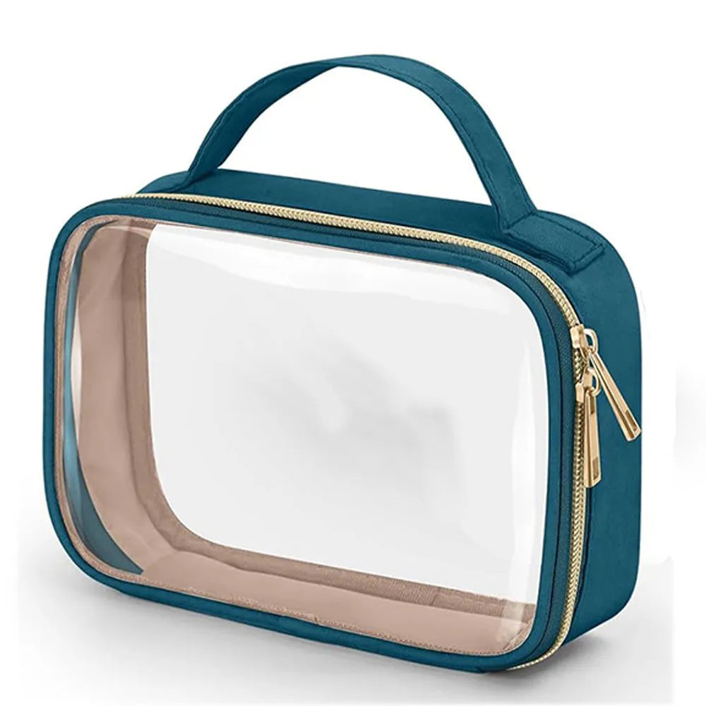 Transparent PVC lipstick storage wash bag with chain handle in multiple colour options