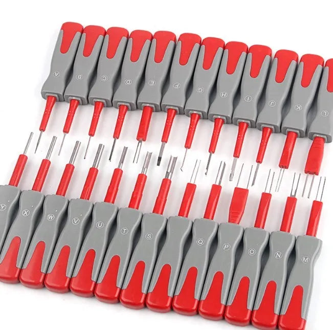 25-piece car terminal removal tool set with needles and pull-out keys in storage case