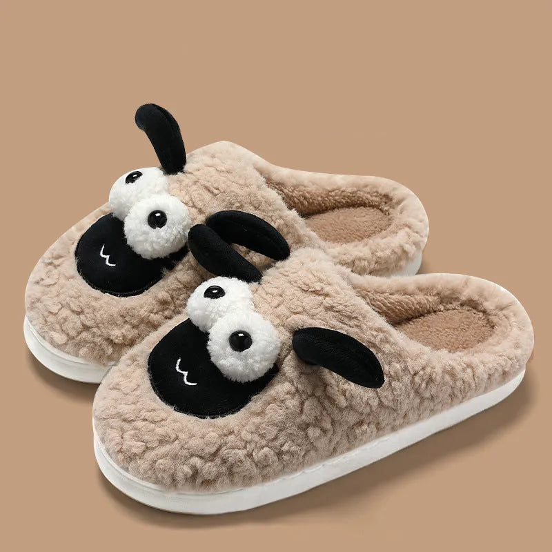 Brown suede slip-on slippers with thermal cotton lining and a light-coloured sewn PVC sole.