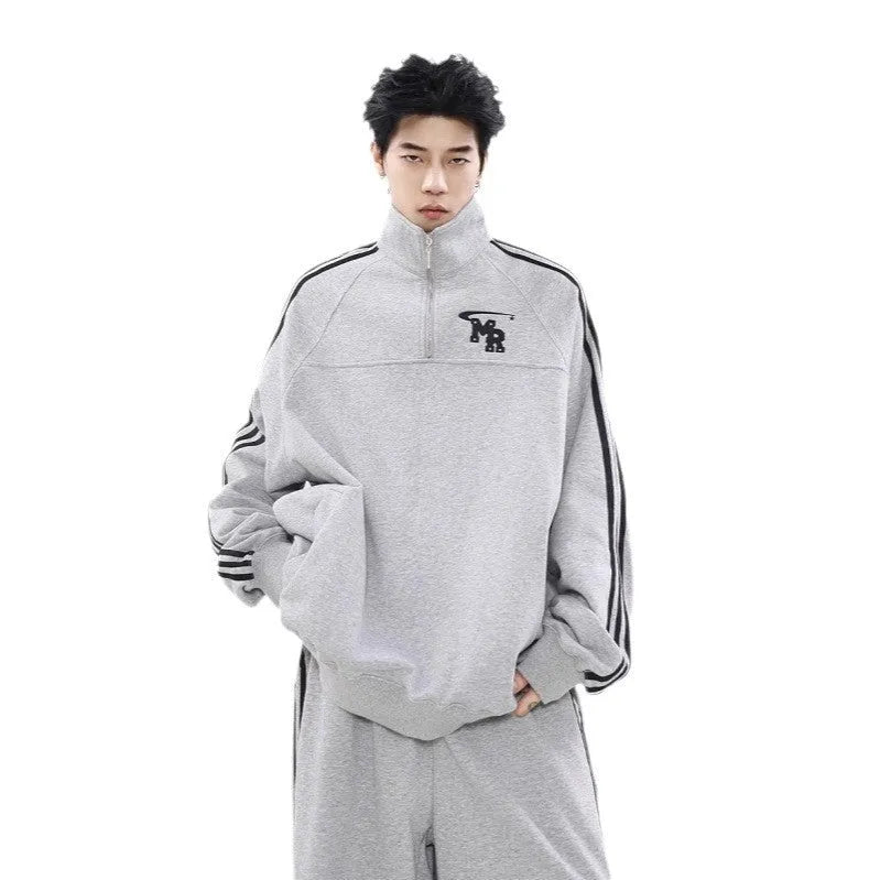 Black stand collar hoodie with long sleeves and Hong Kong style design