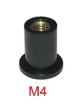 Black motorcycle windshield rubber well nut brass fasteners in three metric sizes