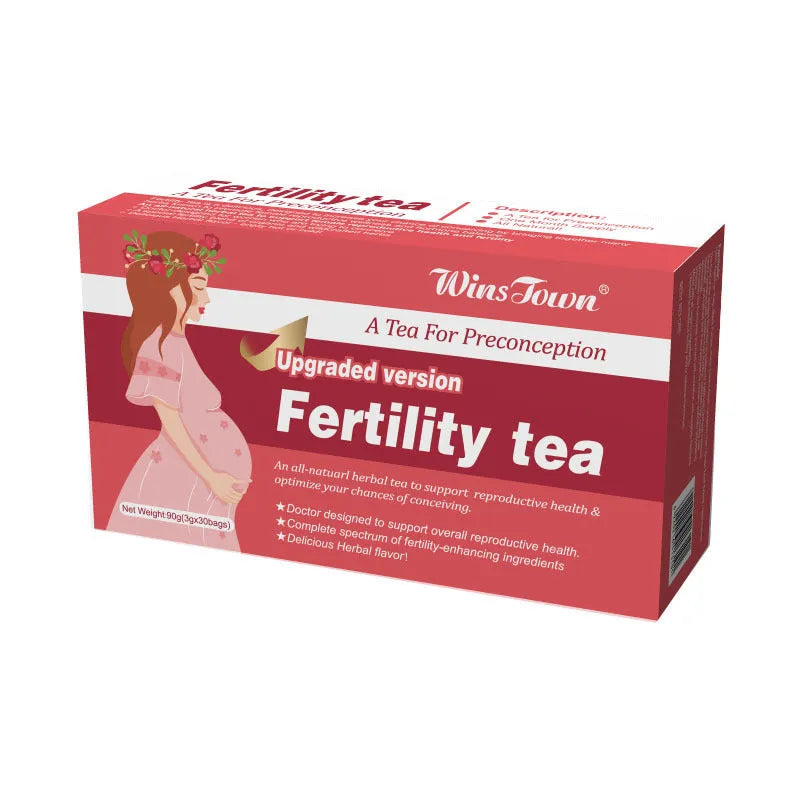 Box of fertility health tea containing 330 individual herbal supplement tea bags.