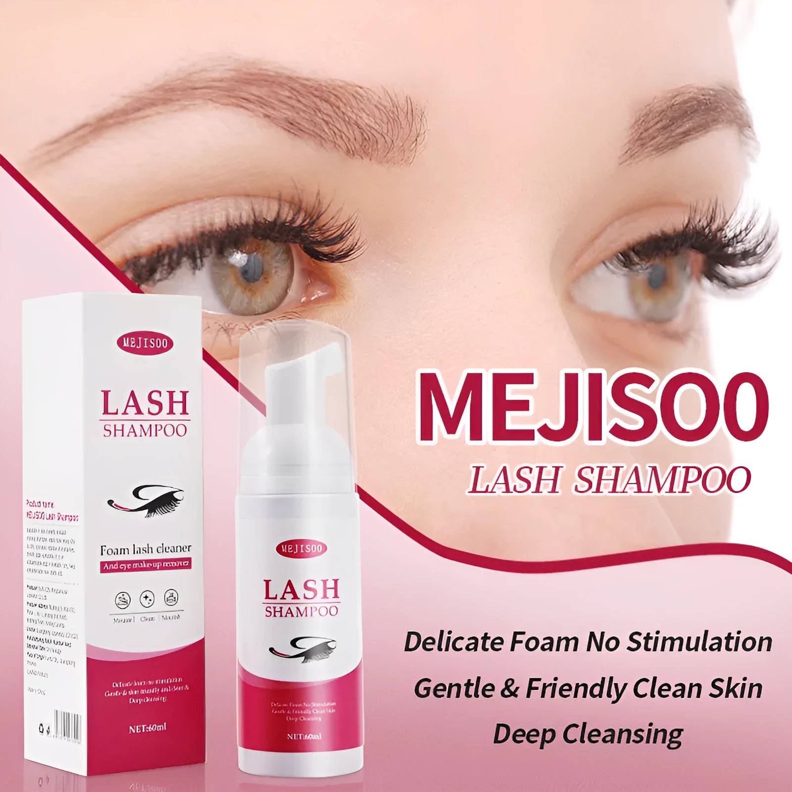 Lash shampoo mousse eyelash cleaning solution 60ml in 3.7cm × 13.5cm packaging