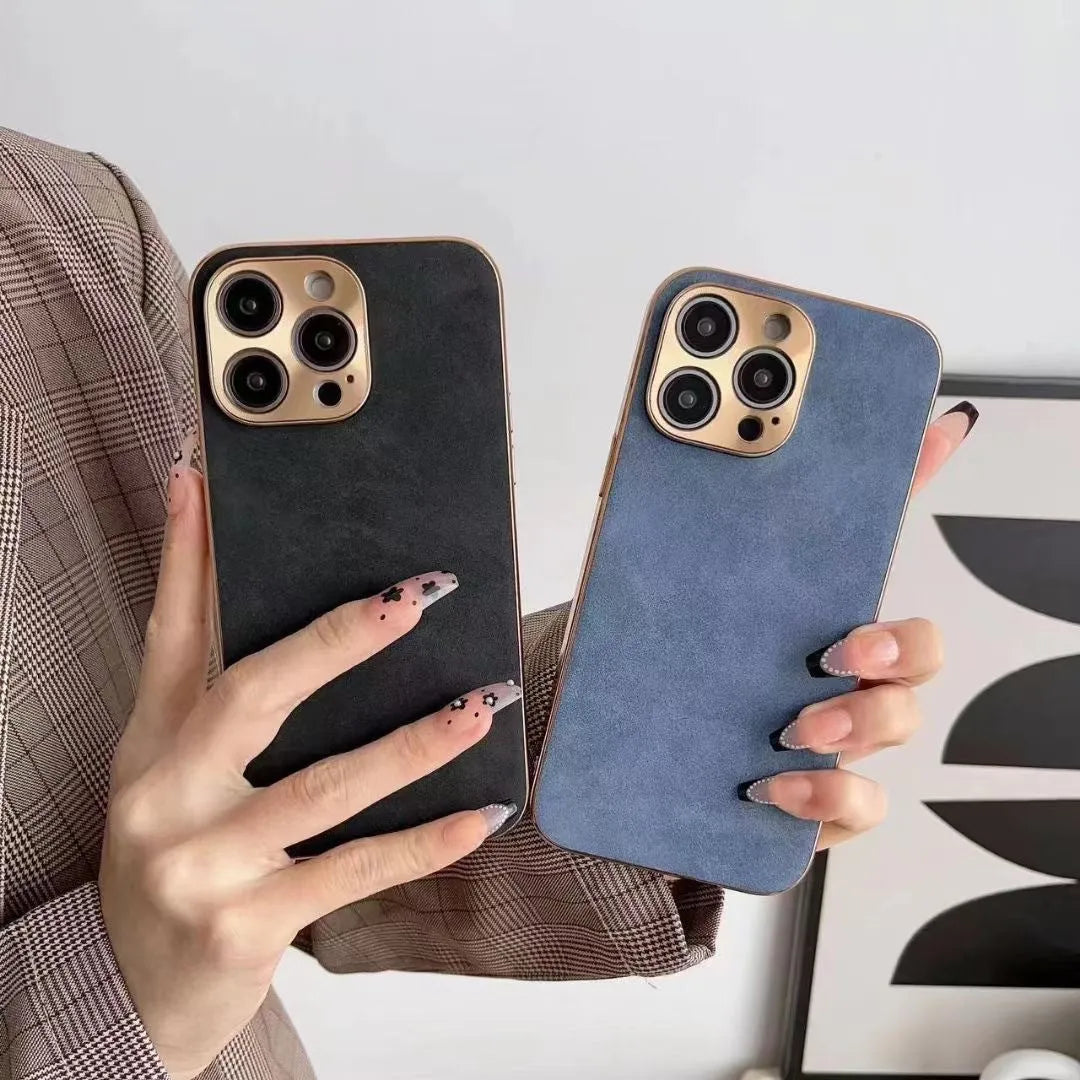 Leather texture TPU phone case for iPhone, shown in grey colour, displaying the textured back and precise cutouts.