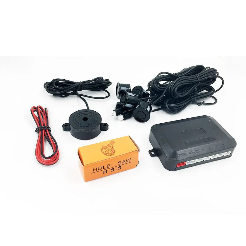 Four ultrasonic parking sensors and control module for vehicle reversing radar system with buzzer alerts