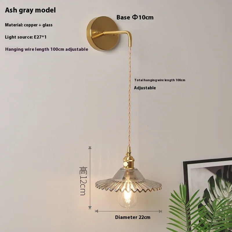 Retro brass and glass lotus wall lamp in white, 22cm diameter