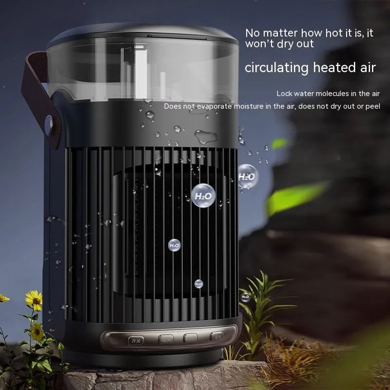 Black portable heater with humidifier, compact design with front control panel