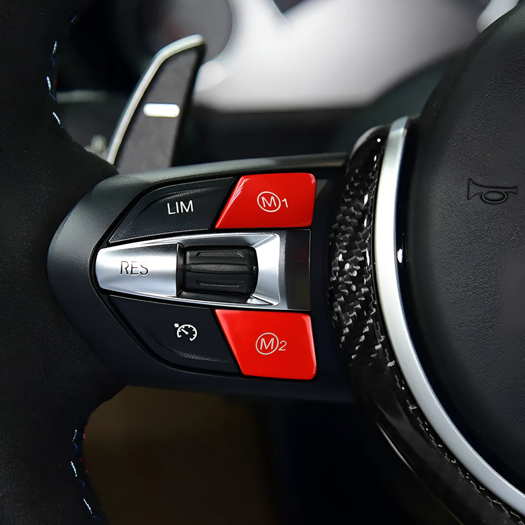 BMW steering wheel M1M2 mode button accessories in red and blue colour options for F30 and F34 models