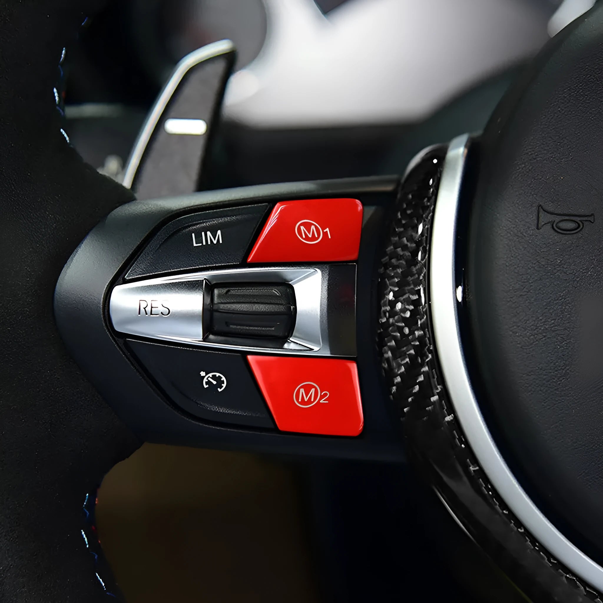 BMW steering wheel M1M2 mode button accessories in red and blue colour options for F30 and F34 models