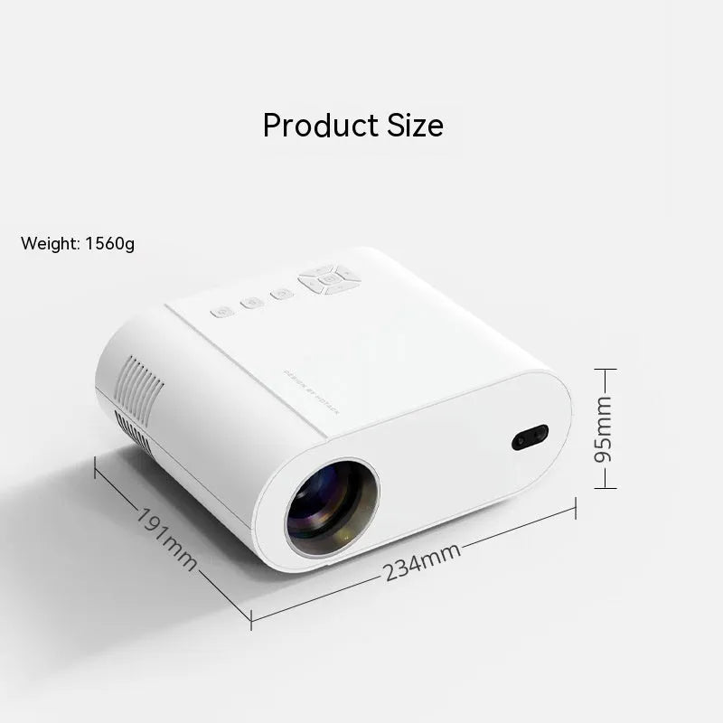 White T07 Full HD smart projector with remote control on table