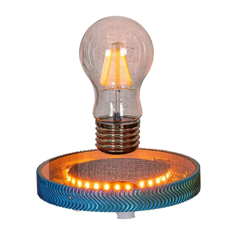 Magnetic suspension moon night lamp floating above base with 3D-printed celestial design