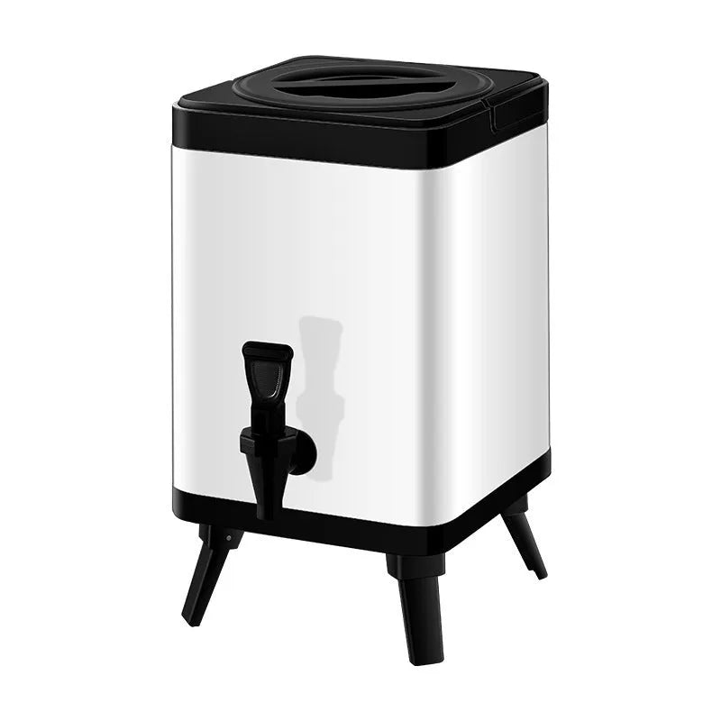 Silver stainless steel square lock cold insulation milk tea bucket with 8 litre capacity.