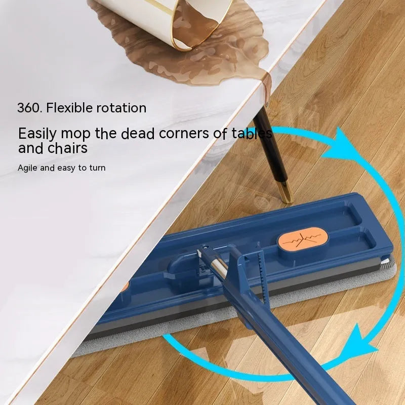 Large flat mop with stainless steel handle and rotating head for floor cleaning