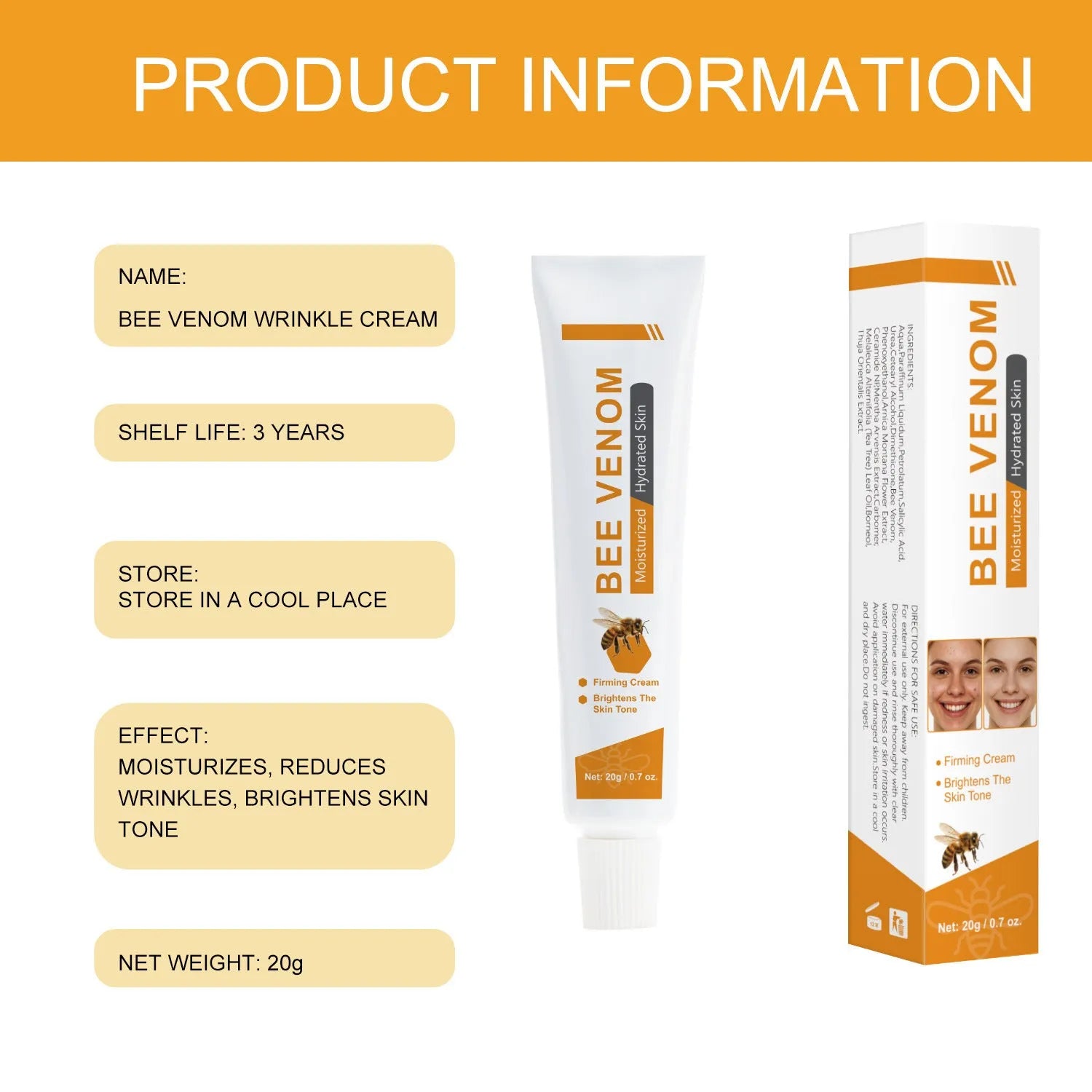 BEE Facial Neck Cream 20g jar with FP-A024 formulation for face and neck application