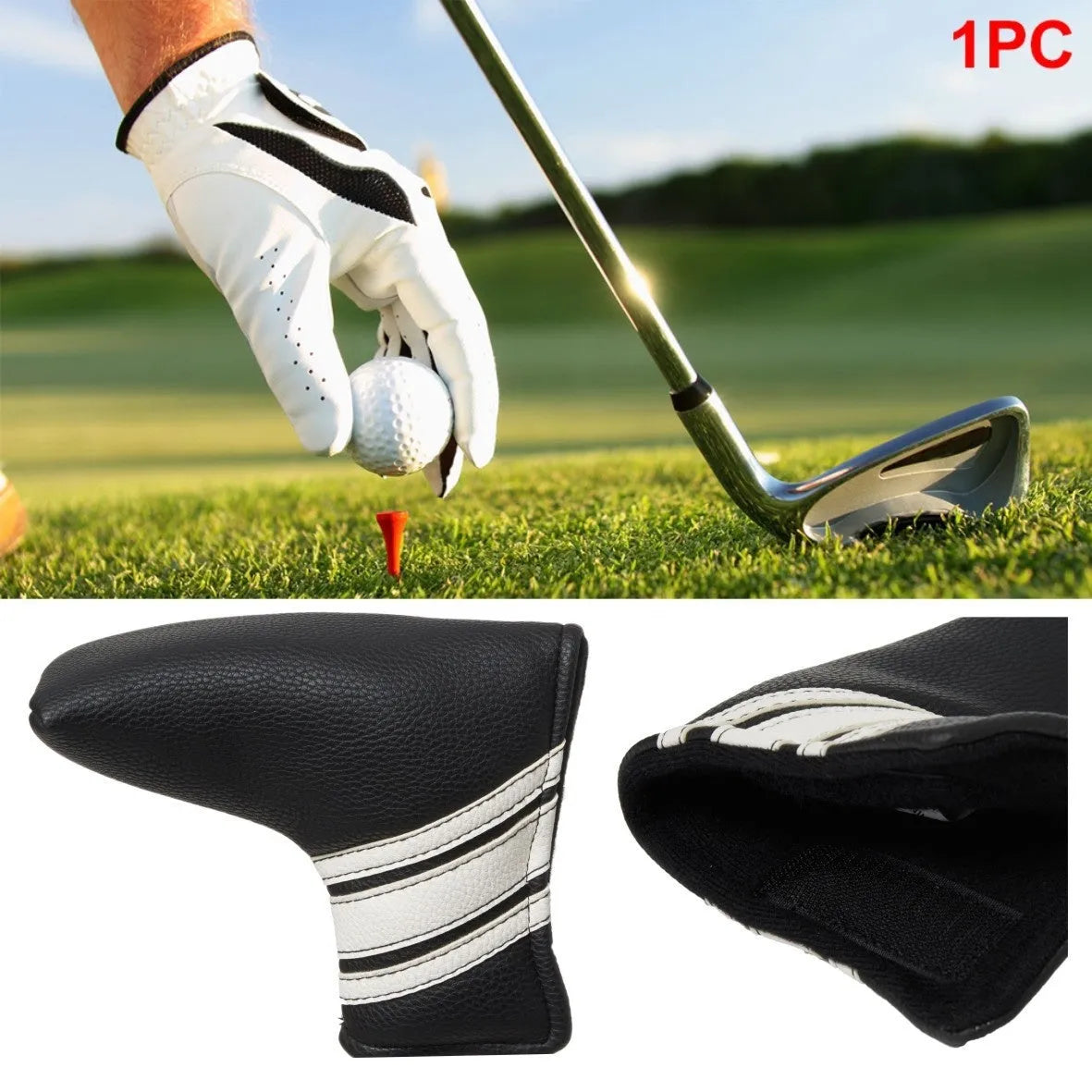 Black PU leather golf push rod sleeve case for club head cover protection