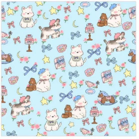 Cartoon cat printed nylon cosmetic bag in blue puppy design with zip, shown in large size.