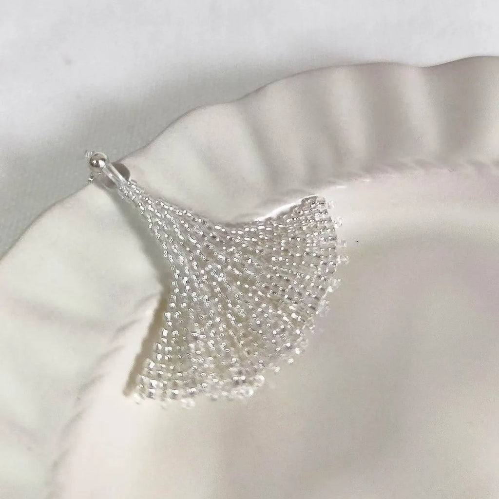 Handmade glass bead woven earrings leaf shape tulip Korean style for women
