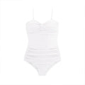 Women's black one-piece suspender swimsuit with high waist and adjustable straps