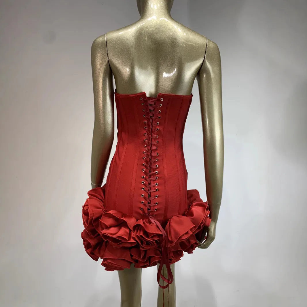 Women's solid colour polyester dress with mid-waist cut in red, white, or black options