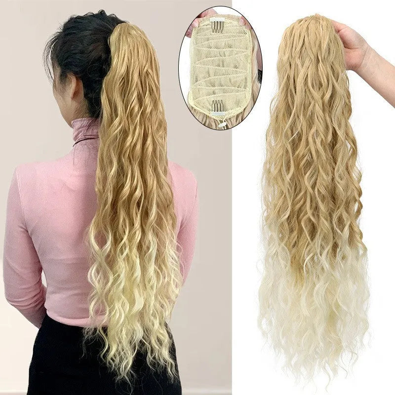 Water ripple long curly hair extension with fluffy corn curler texture in synthetic fibre