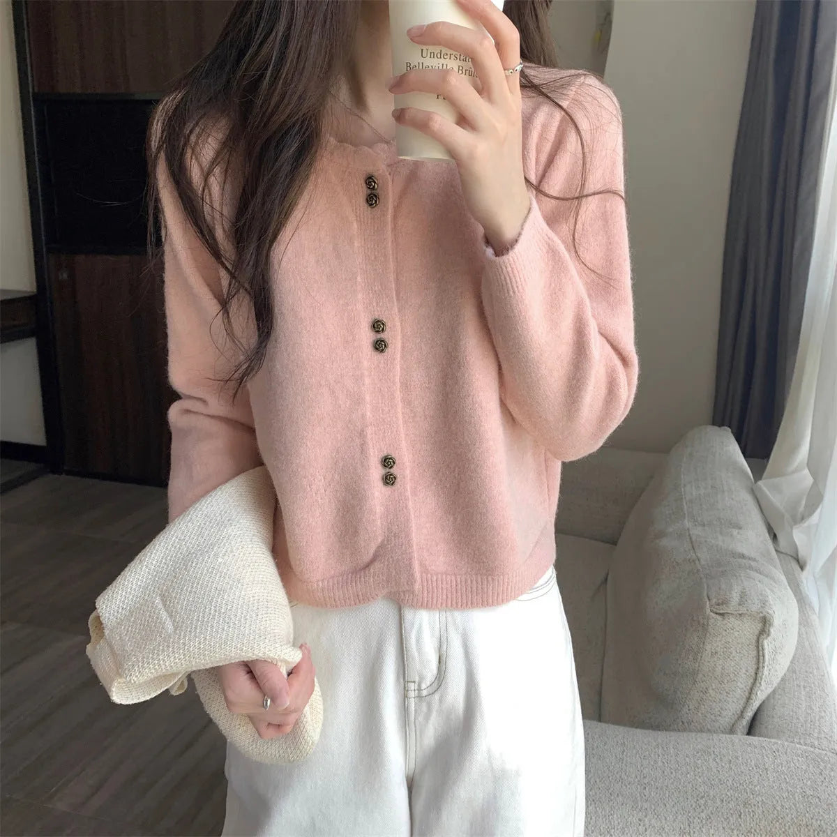 Women's acrylic long-sleeved cardigan coat in free size available in five colours