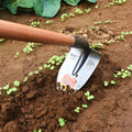 Agricultural pointed hoe with manganese steel quenched tip and stainless steel flat hoe head