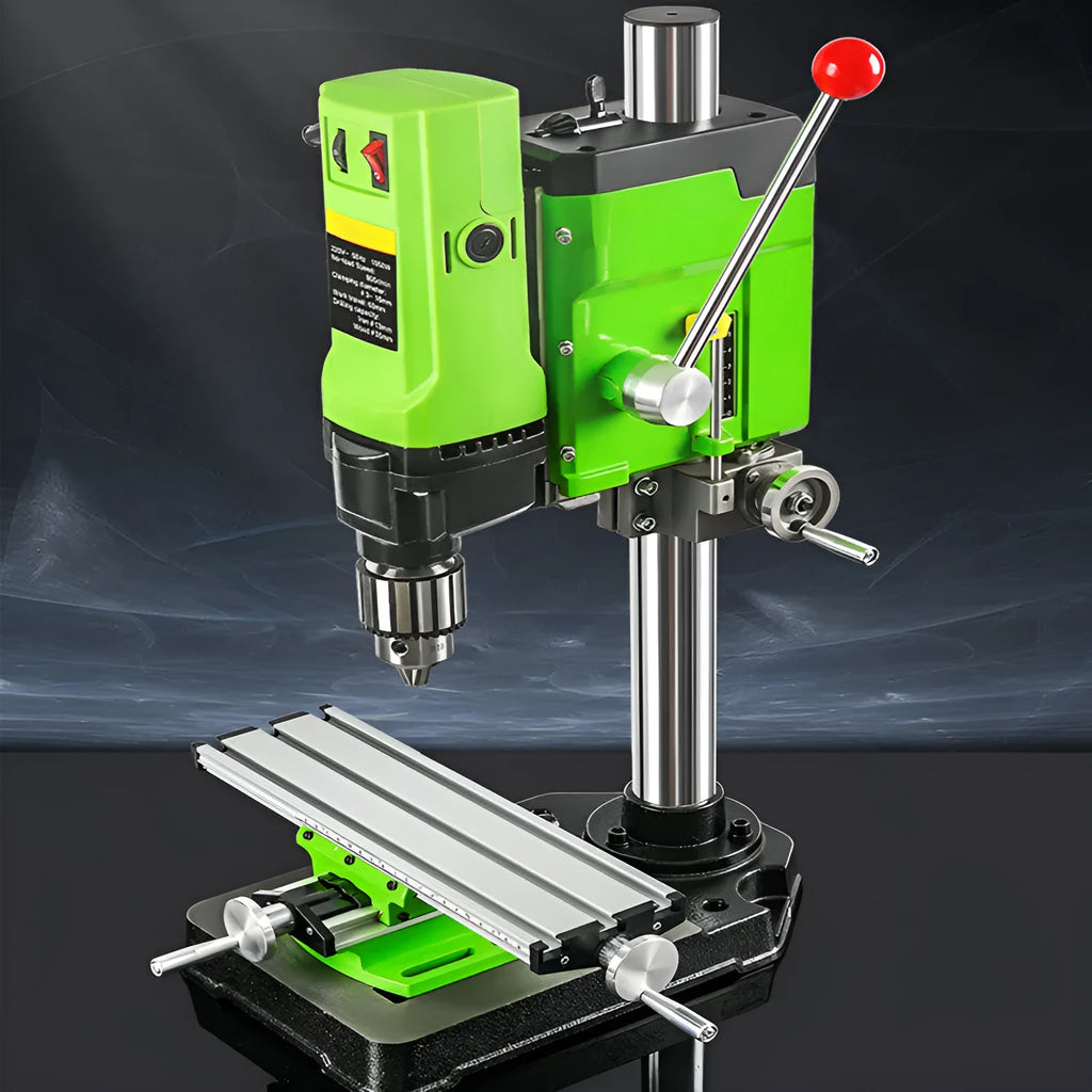 Mini bench drill milling machine with cross bench pliers on workbench