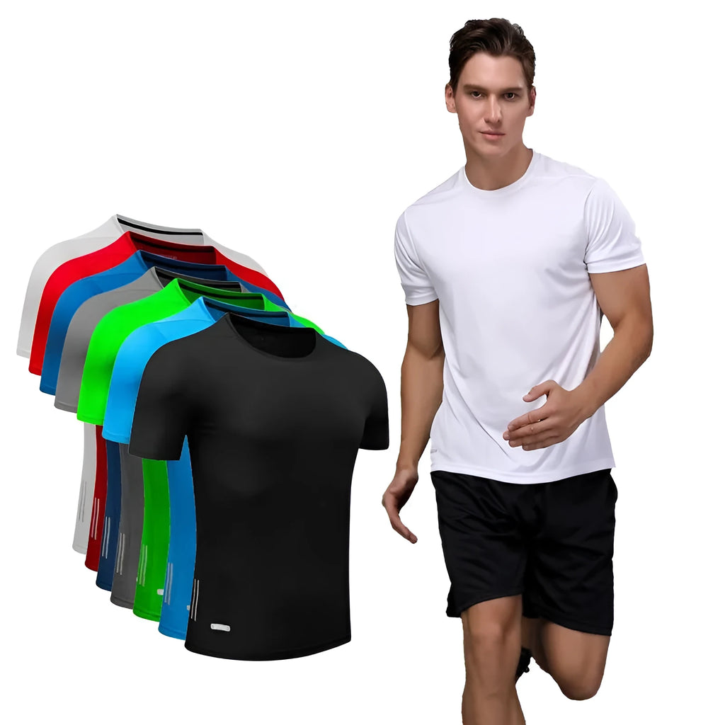 Men's quick dry slim fit t shirt in solid colour with round neck and short sleeves for running and gym training