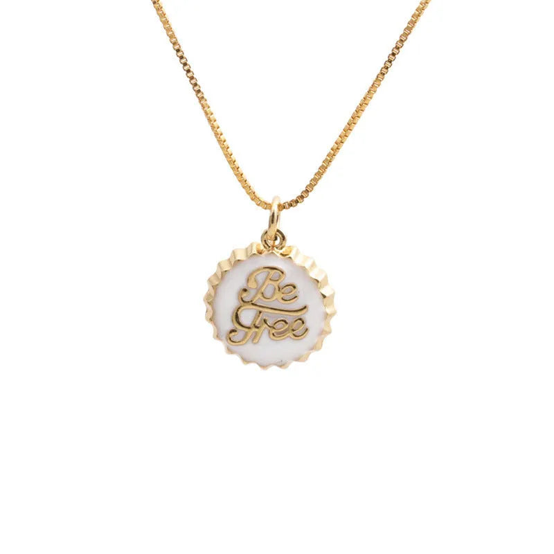 Copper bottle cap pendant necklace on a 40 cm box chain with 18K gold electroplating in various colours