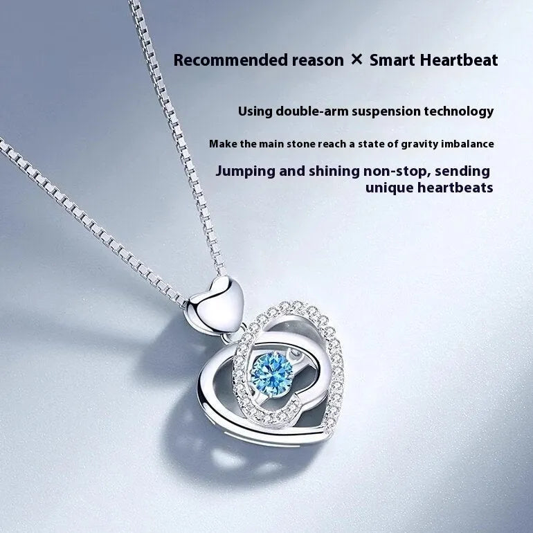 Blue diamond heart-shaped copper necklace and bracelet set with geometric designs and mixed gem inlays