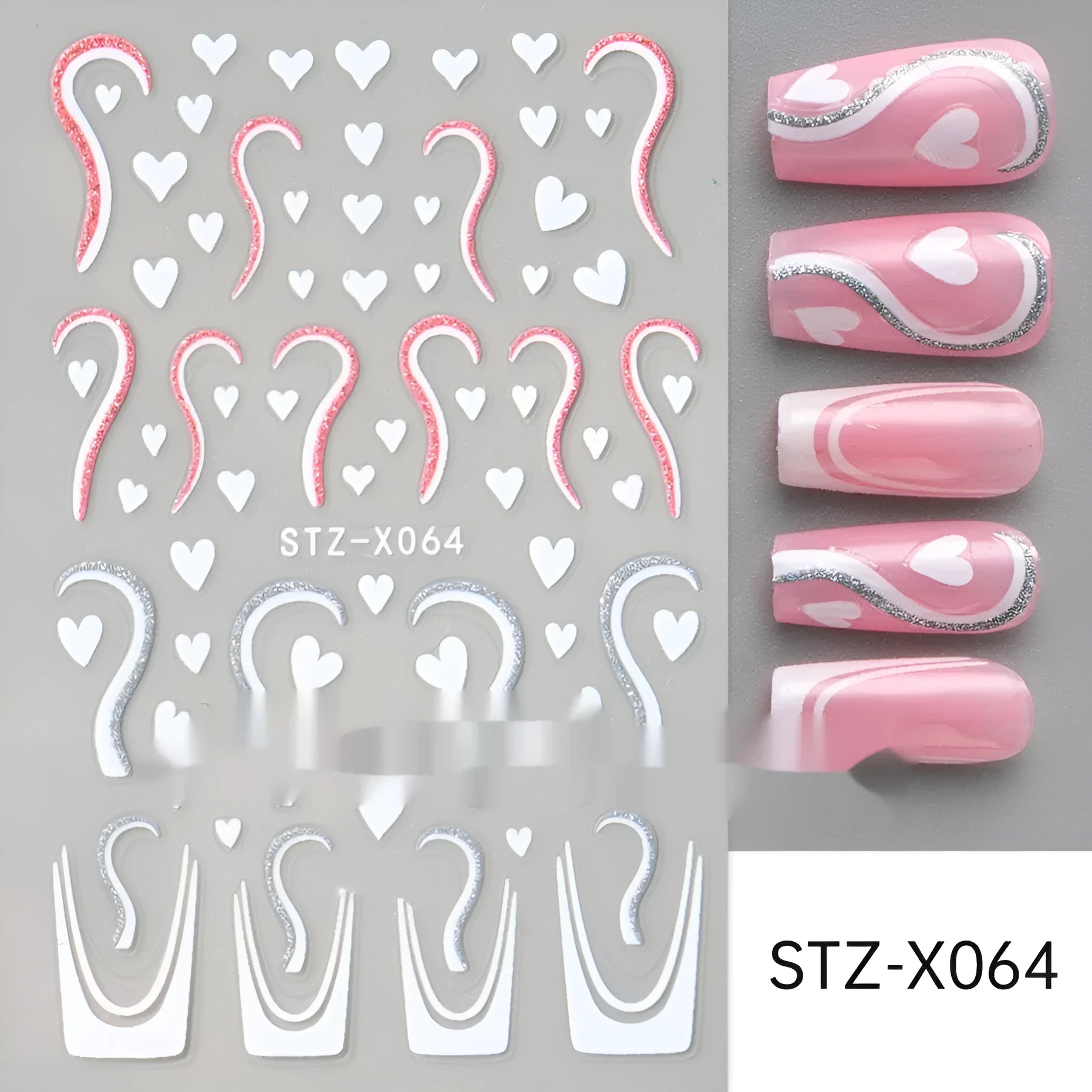 Plastic sheet of black, silver, and cartoon design nail art stickers for DIY manicures.