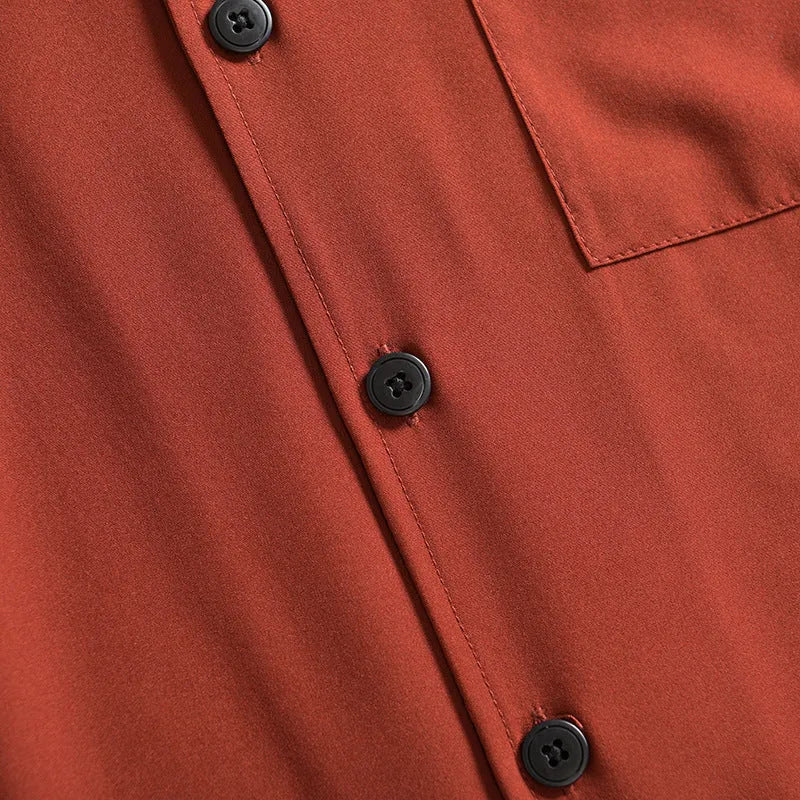 Men's lightweight pure cotton loose short sleeve shirt in solid colour